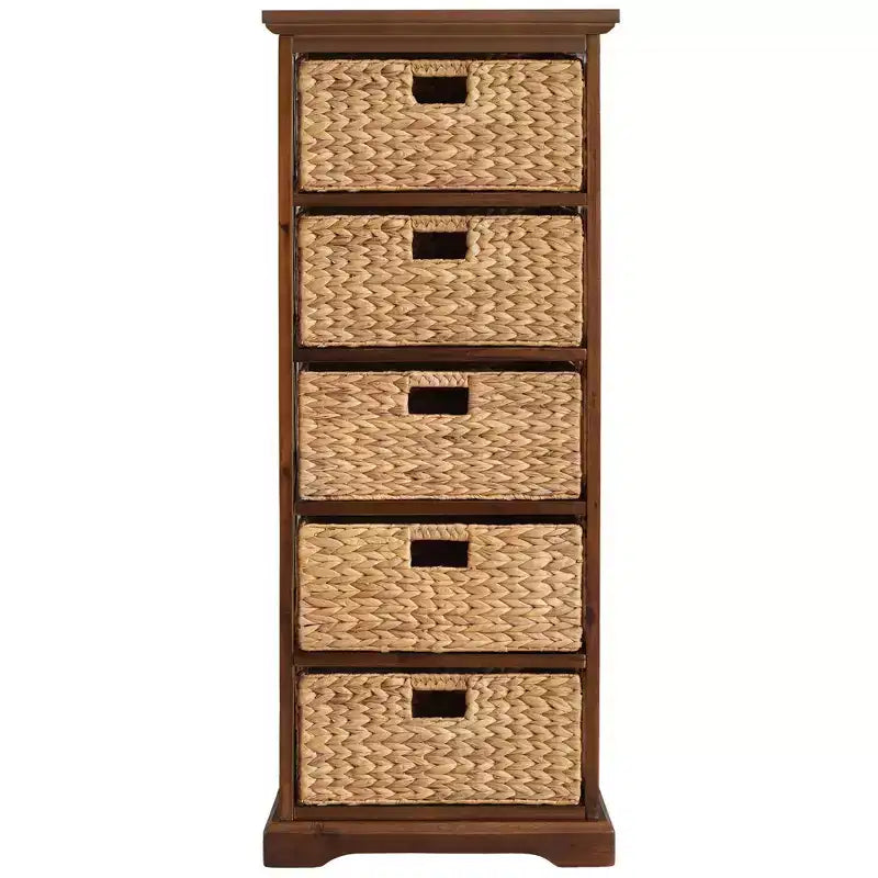 5 Tier X-Side End Storage Cabinet with 5 Water Hyacinth Natural Wicker Baskets
