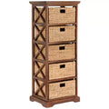 eHemco Hampton Meadows 5 Tier X-Side End Storage Cabinet with 5 Water Hyacinth Natural Wicker Baskets