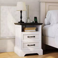 Modern Farmhouse Bedside Tables - 18 Wide with Charging Station (USB/Outlets) &amp; 2 Drawers, Rustic White+Black