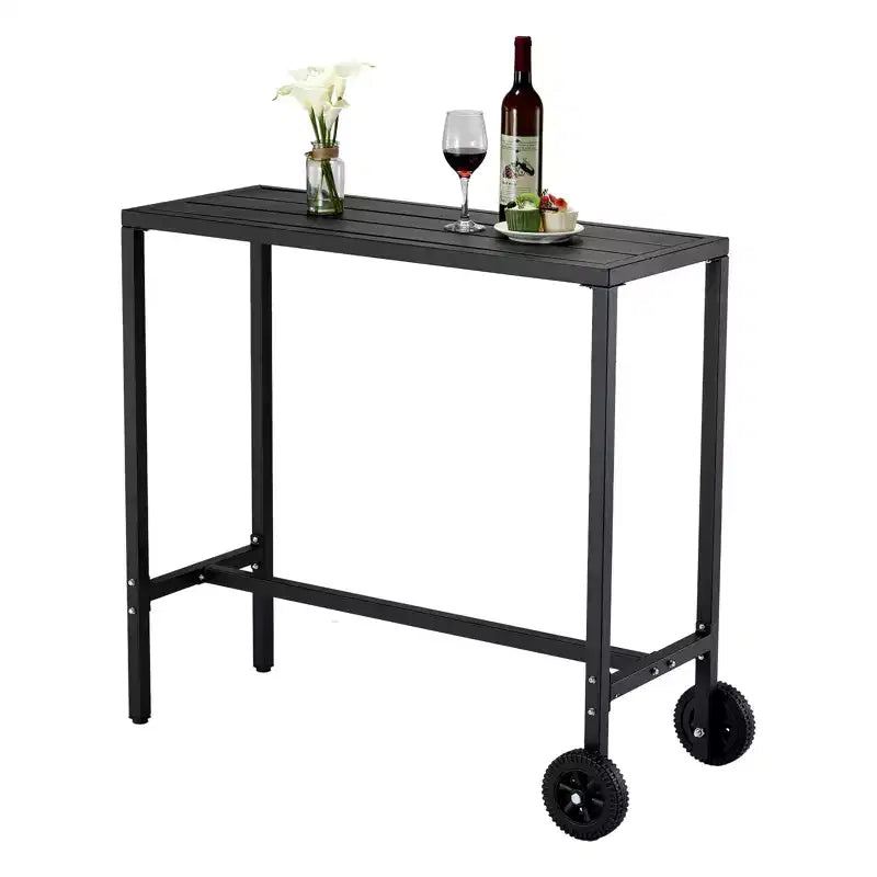 Mobile Outdoor Bar Table with Wheels  Waterproof Metal Top, Adjustable Leveling Feet, Sturdy Counter Height for Patio,Yard, Poolside  Black, 39Inch