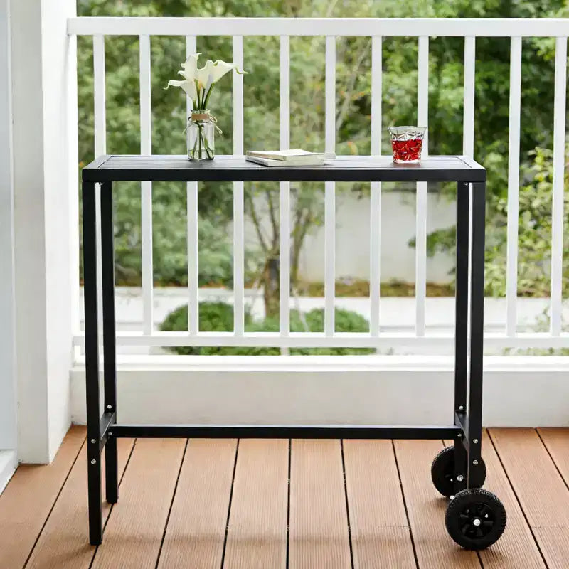 Mobile Outdoor Bar Table with Wheels  Waterproof Metal Top, Adjustable Leveling Feet, Sturdy Counter Height for Patio,Yard, Poolside  Black, 39Inch