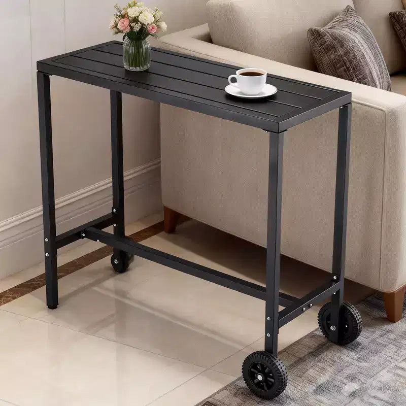Mobile Outdoor Bar Table with Wheels  Waterproof Metal Top, Adjustable Leveling Feet, Sturdy Counter Height for Patio,Yard, Poolside  Black, 39Inch