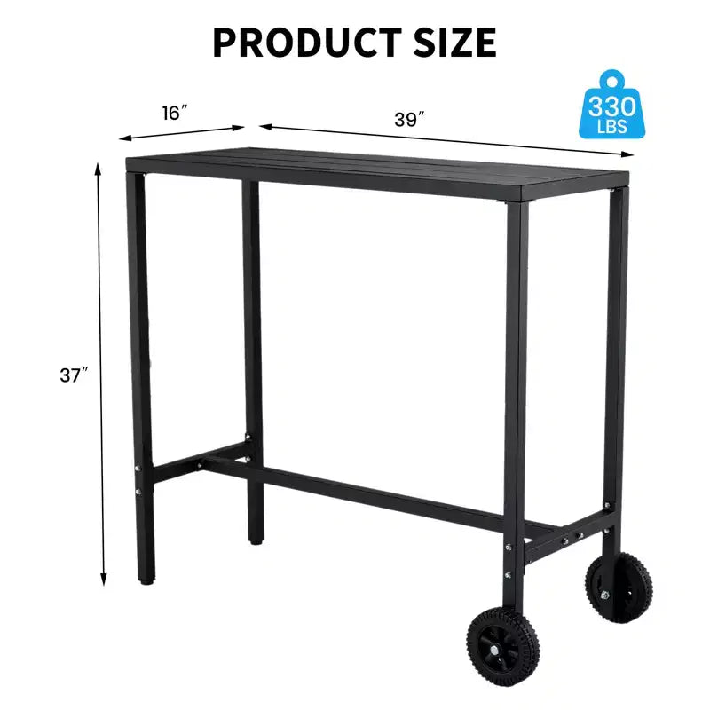 Mobile Outdoor Bar Table with Wheels  Waterproof Metal Top, Adjustable Leveling Feet, Sturdy Counter Height for Patio,Yard, Poolside  Black, 39Inch