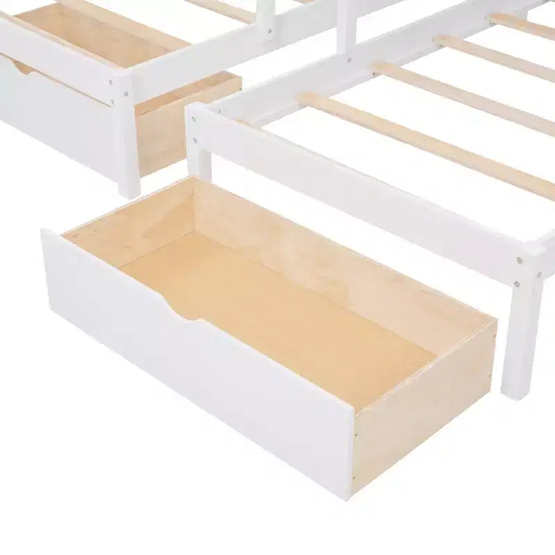 Full Over Twin and Twin Wooden Bunk Bed with 6 Drawers and Stair
