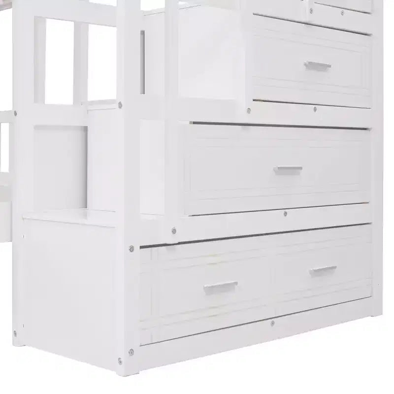 Full Over Twin and Twin Wooden Bunk Bed with 6 Drawers and Stair