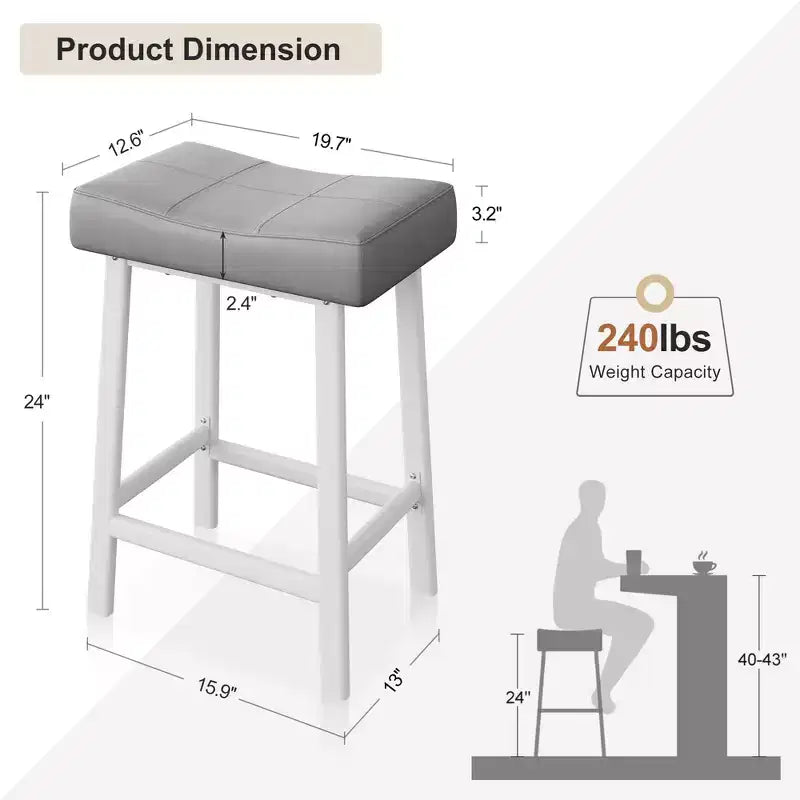 Bar Stools, Saddle Barstools with Curved Surface, 3.2 Thick Upholstery, for Kitchen, Dining Room, Cafe