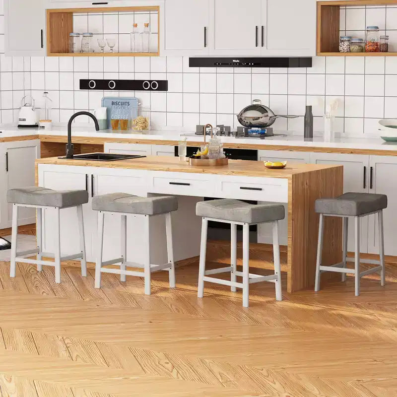 Bar Stools, Saddle Barstools with Curved Surface, 3.2 Thick Upholstery, for Kitchen, Dining Room, Cafe