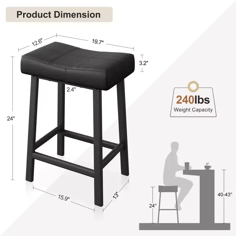Bar Stools, Saddle Barstools with Curved Surface, 3.2 Thick Upholstery, for Kitchen, Dining Room, Cafe