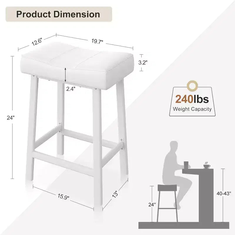 Bar Stools, Saddle Barstools with Curved Surface, 3.2 Thick Upholstery, for Kitchen, Dining Room, Cafe