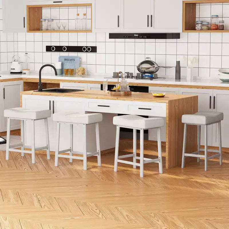 Bar Stools, Saddle Barstools with Curved Surface, 3.2 Thick Upholstery, for Kitchen, Dining Room, Cafe