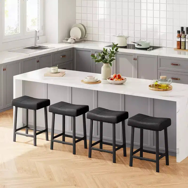 Bar Stools, Saddle Barstools with Curved Surface, 3.2 Thick Upholstery, for Kitchen, Dining Room, Cafe
