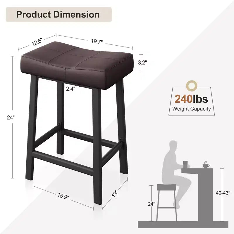 Bar Stools, Saddle Barstools with Curved Surface, 3.2 Thick Upholstery, for Kitchen, Dining Room, Cafe