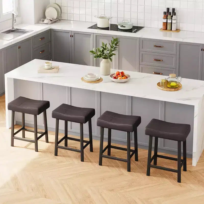 Bar Stools, Saddle Barstools with Curved Surface, 3.2 Thick Upholstery, for Kitchen, Dining Room, Cafe