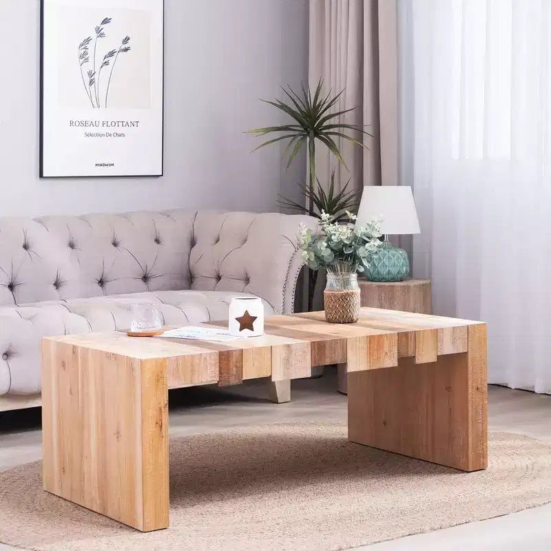 GDFStudio Deidre Modern Rustic Rectangular Wood Coffee Table with Slatted Design