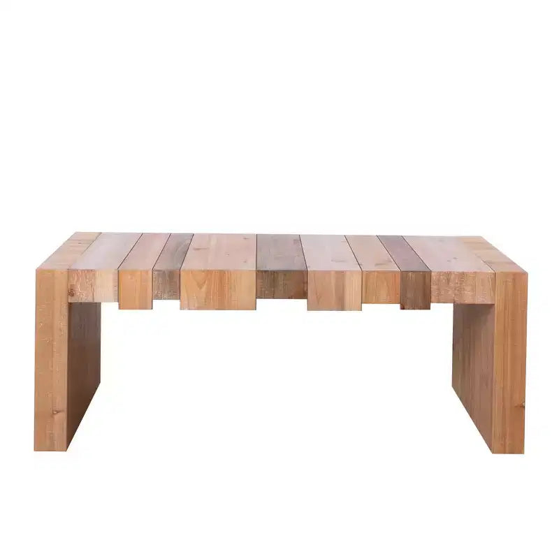 Modern Rustic Rectangular Wood Coffee Table with Slatted Design