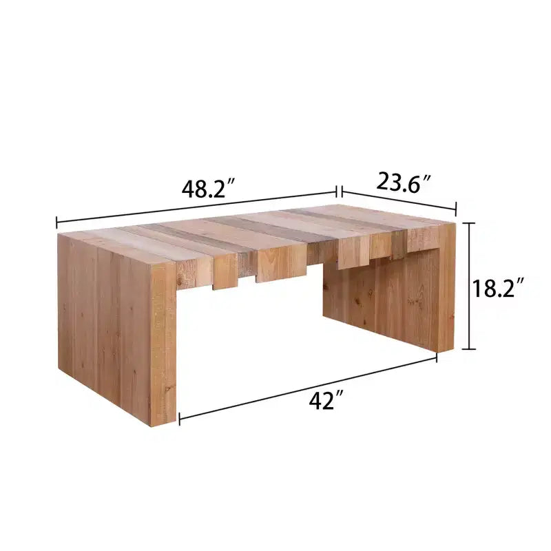 Modern Rustic Rectangular Wood Coffee Table with Slatted Design
