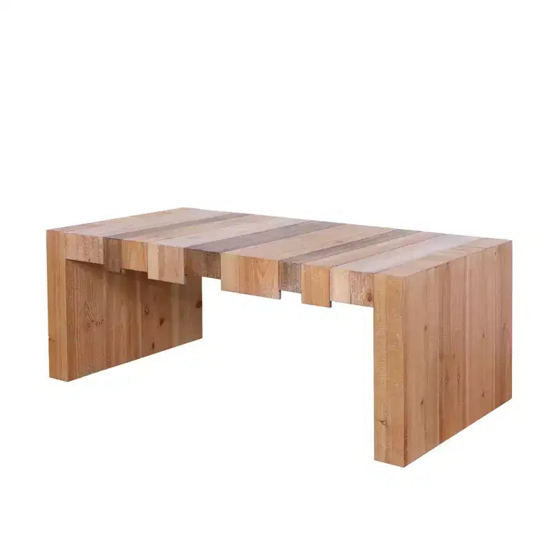 Modern Rustic Rectangular Wood Coffee Table with Slatted Design
