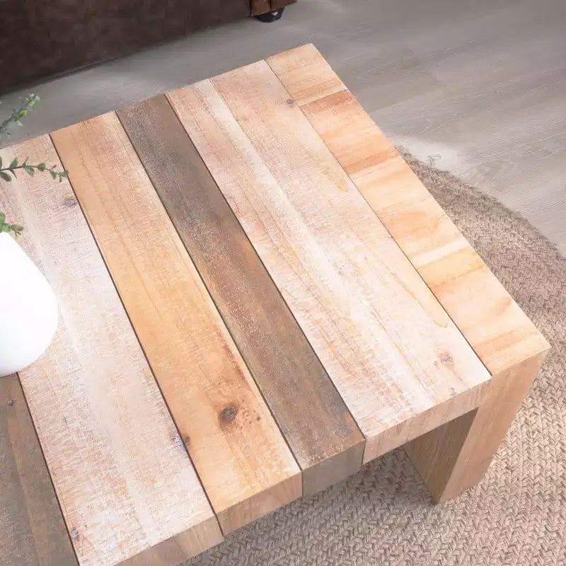 Modern Rustic Rectangular Wood Coffee Table with Slatted Design