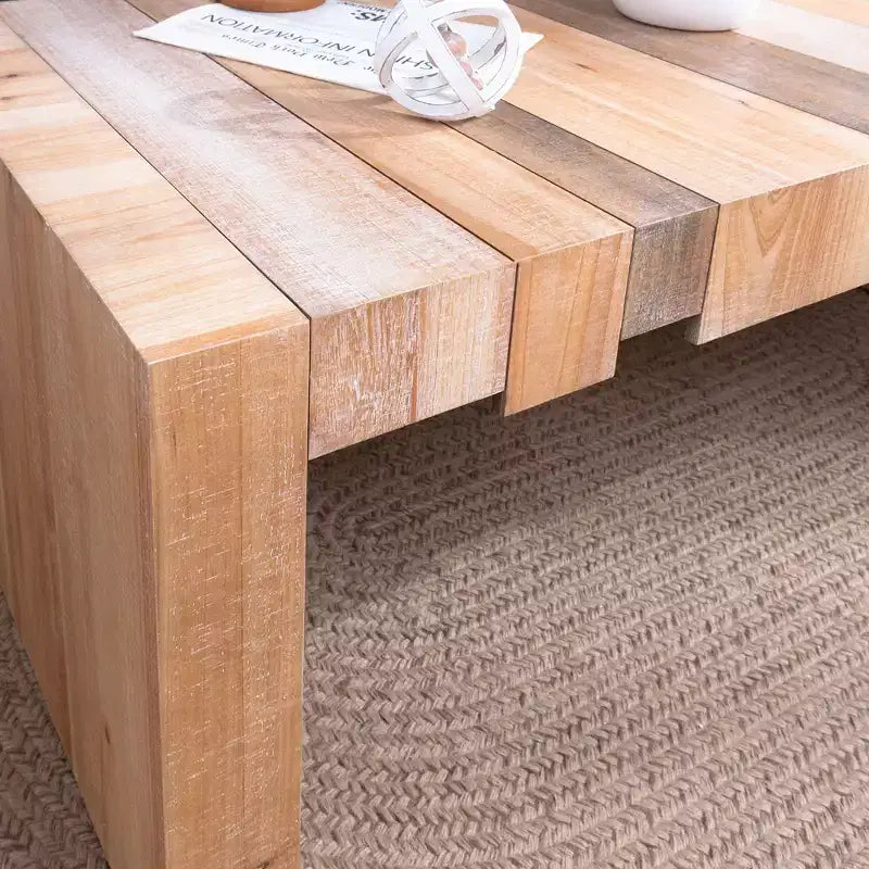Modern Rustic Rectangular Wood Coffee Table with Slatted Design