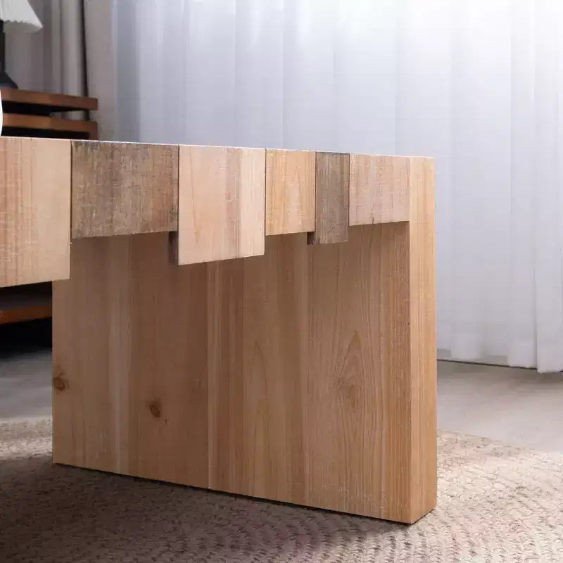 Modern Rustic Rectangular Wood Coffee Table with Slatted Design