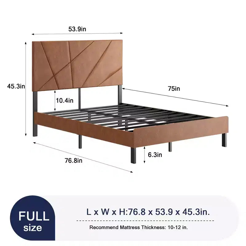 Full/Queen/King Size Upholstered Bed with Headboard, Metal Platform Bed Frame with Under Bed Storage,Antique Brown