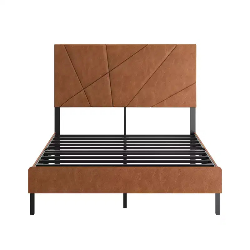Full/Queen/King Size Upholstered Bed with Headboard, Metal Platform Bed Frame with Under Bed Storage,Antique Brown