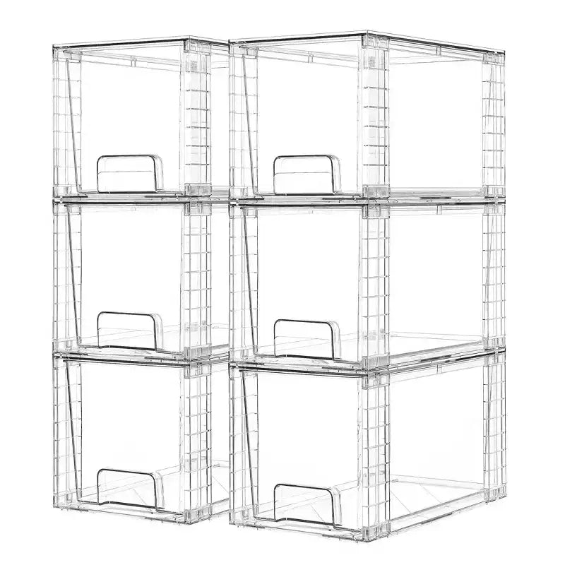 Vtopmart 6 Pack Clear Acrylic Stackable Storage Drawers, for Bathroom Closet Undersink, Kitchen Cabinets, Pantry and Vanity