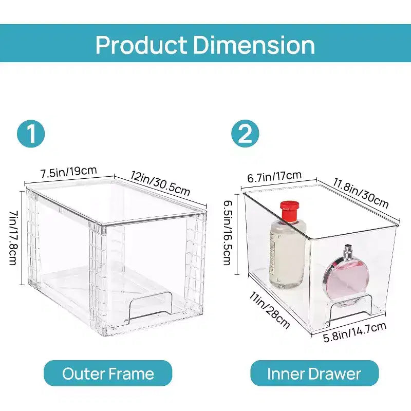 Clear Acrylic Stackable Storage Drawers, for Bathroom Closet Undersink, Kitchen Cabinets, Pantry and Vanity