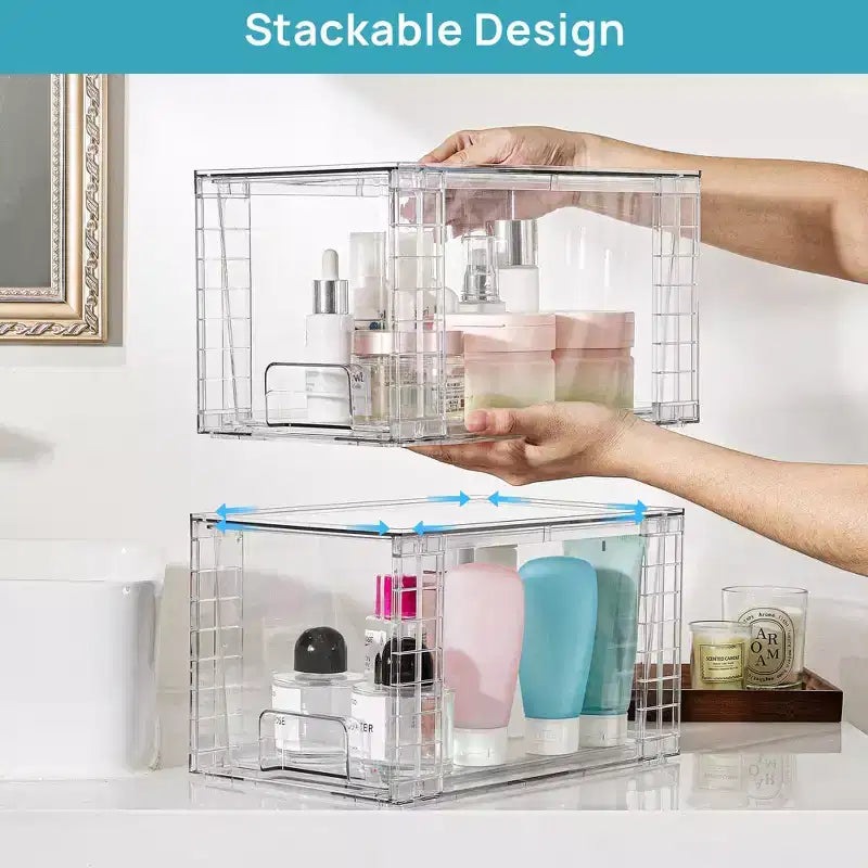 Clear Acrylic Stackable Storage Drawers, for Bathroom Closet Undersink, Kitchen Cabinets, Pantry and Vanity