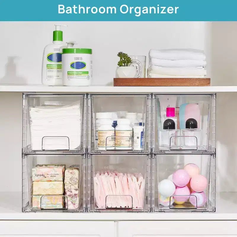 Clear Acrylic Stackable Storage Drawers, for Bathroom Closet Undersink, Kitchen Cabinets, Pantry and Vanity