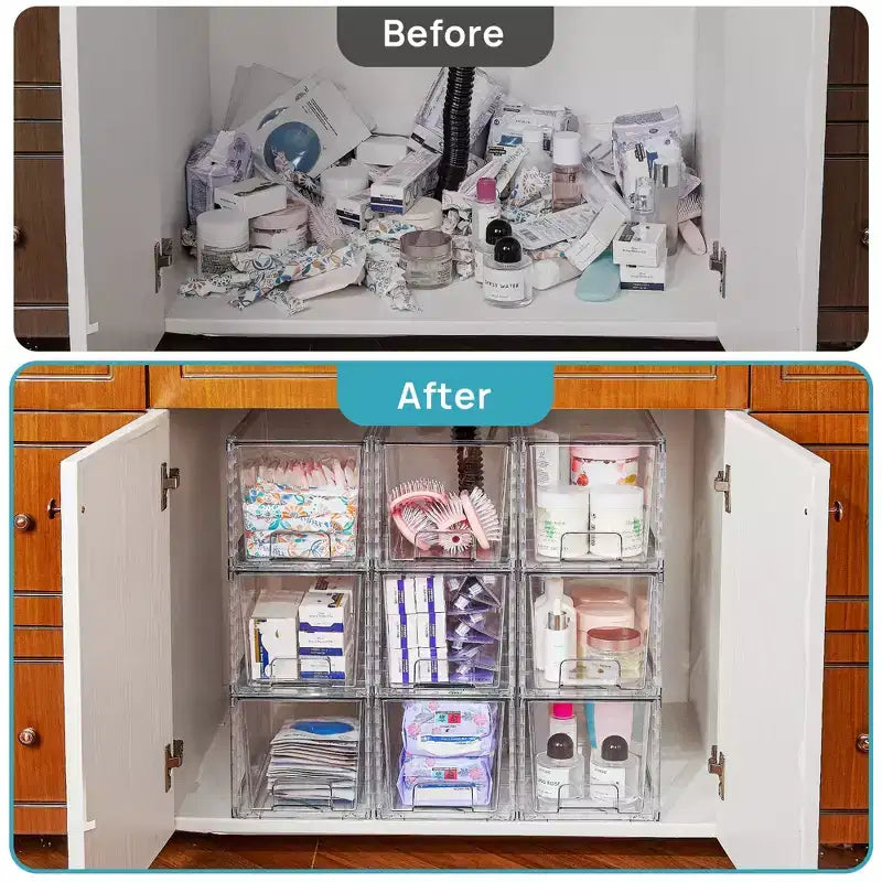 Clear Acrylic Stackable Storage Drawers, for Bathroom Closet Undersink, Kitchen Cabinets, Pantry and Vanity