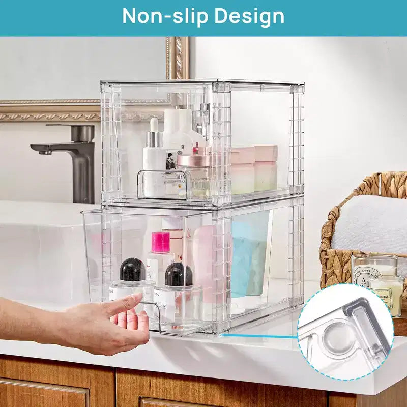 Clear Acrylic Stackable Storage Drawers, for Bathroom Closet Undersink, Kitchen Cabinets, Pantry and Vanity