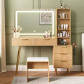 Makeup Vanity Desk, 5 Drawers, 3 Shelves, Glass Top, Bedroom Dressing Table Set, for Bedroom, Living Room
