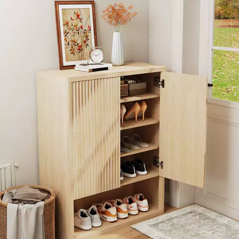 44.5 Tall 5-Tier Fluted Shoe Cabinet with Doors, Modern Shoe Storage Unit with Adjustable Shelves Freestanding for Entryway Hallway