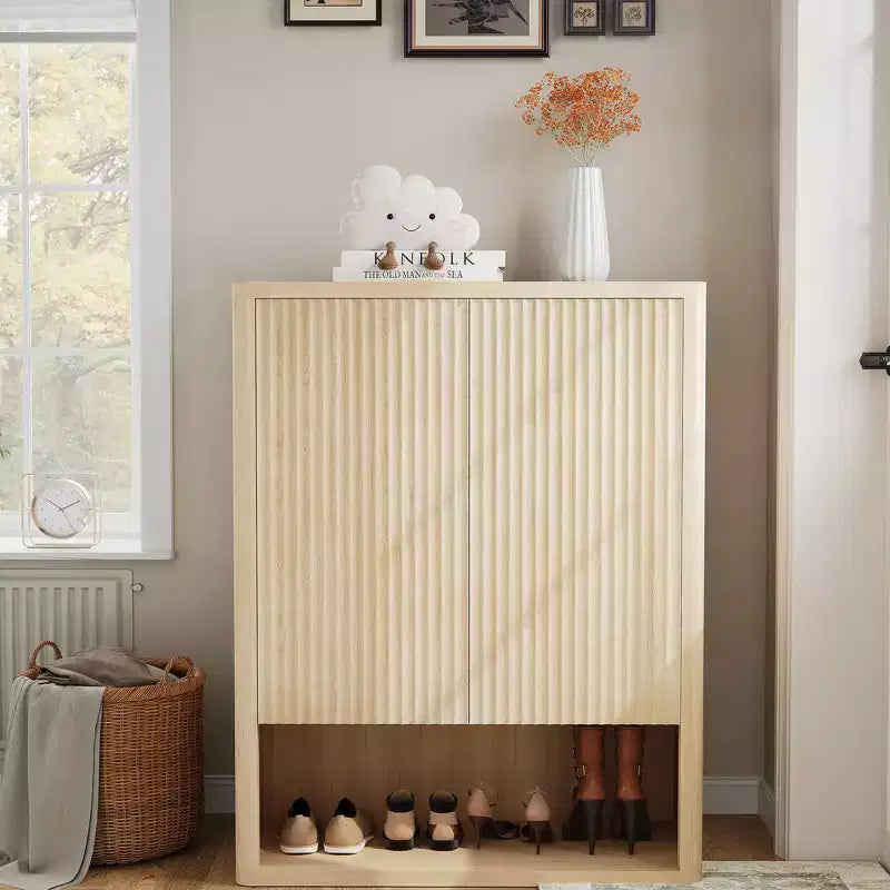 44.5 Tall 5-Tier Fluted Shoe Cabinet with Doors, Modern Shoe Storage Unit with Adjustable Shelves Freestanding for Entryway Hallway
