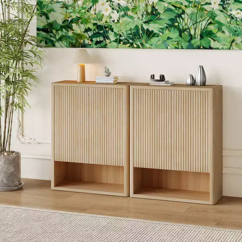 44.5 Tall 5-Tier Fluted Shoe Cabinet with Doors, Modern Shoe Storage Unit with Adjustable Shelves Freestanding for Entryway Hallway