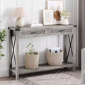 Farmhouse Entryway Table, Grey Console Table with Rattan Drawers, 43 Sofa Table with Storage, Console Tables for Entryway, Living Room, Hallway
