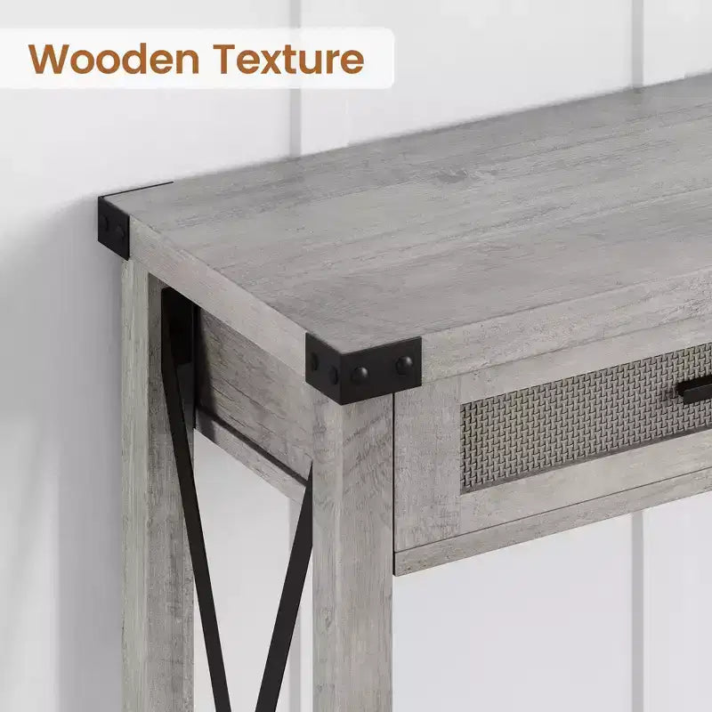 Farmhouse Entryway Table, Grey Console Table with Rattan Drawers, 43 Sofa Table with Storage, Console Tables for Entryway, Living Room, Hallway