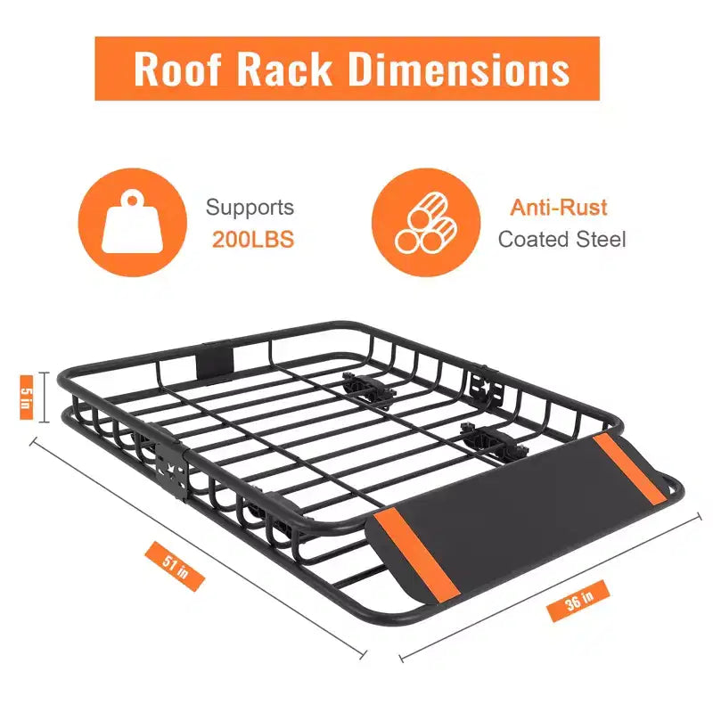 Galerie de toit, Panier de toit en acier pour le transport de marchandises, Support de bagages pour SUV et pick-up, Capacité de 90 kg