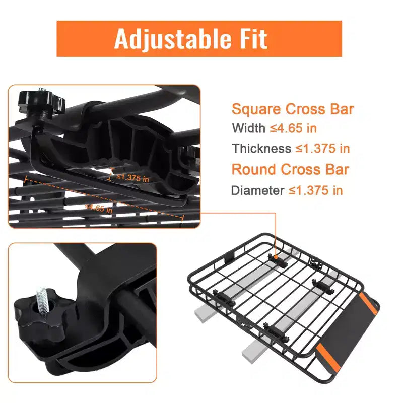 Galerie de toit, Panier de toit en acier pour le transport de marchandises, Support de bagages pour SUV et pick-up, Capacité de 90 kg