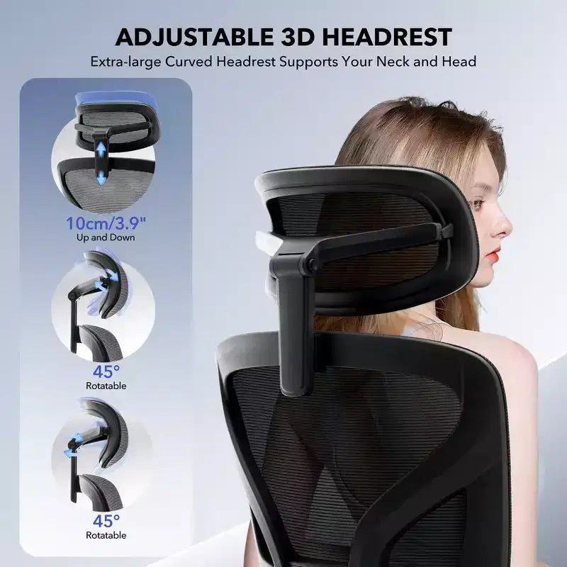 Ergonomic Desk Chair - Home Mesh Office Desk Chair with Lumbar Support, High-Back Computer Gaming Chair with Headrest, Rolling Swivel Task Chairs