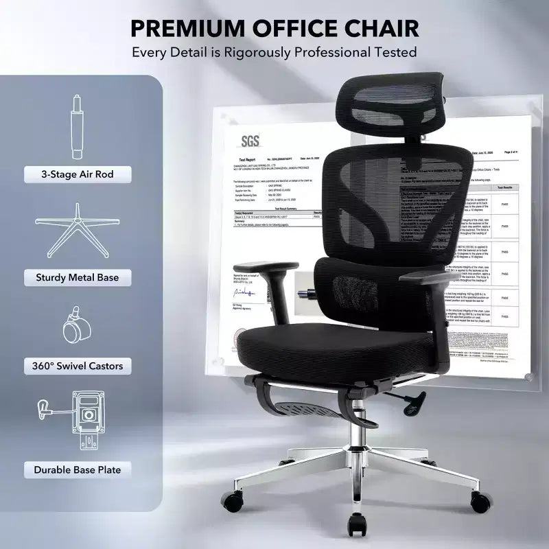 Ergonomic Desk Chair - Home Mesh Office Desk Chair with Lumbar Support, High-Back Computer Gaming Chair with Headrest, Rolling Swivel Task Chairs