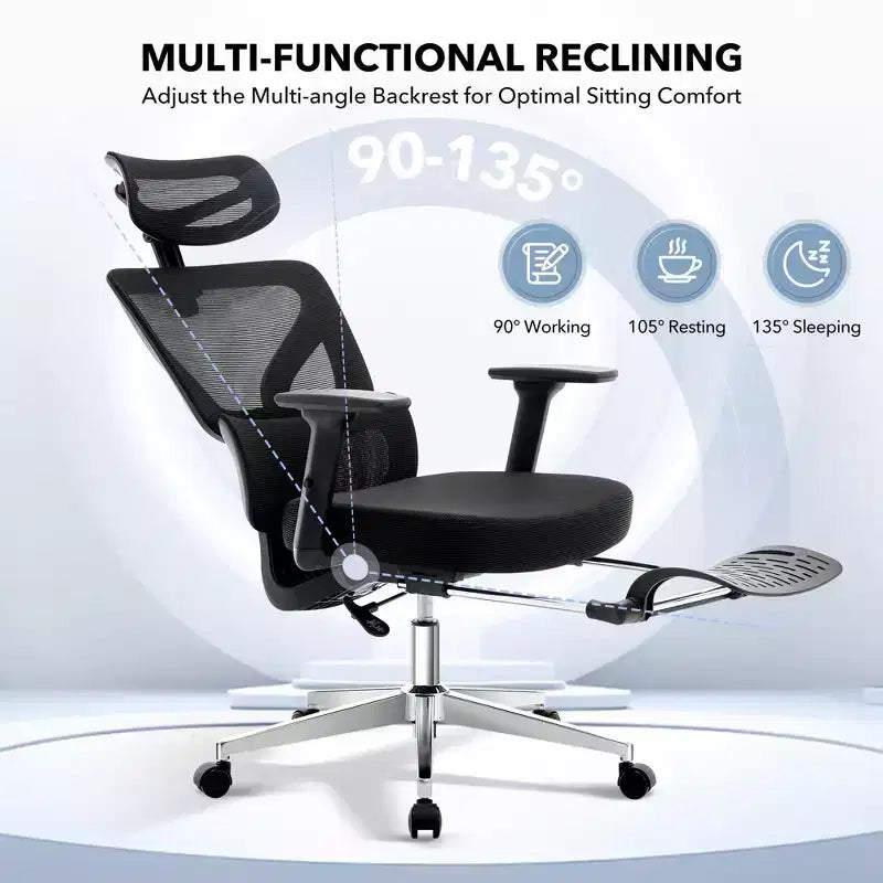 Ergonomic Desk Chair - Home Mesh Office Desk Chair with Lumbar Support, High-Back Computer Gaming Chair with Headrest, Rolling Swivel Task Chairs