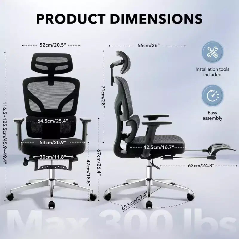 Ergonomic Desk Chair - Home Mesh Office Desk Chair with Lumbar Support, High-Back Computer Gaming Chair with Headrest, Rolling Swivel Task Chairs