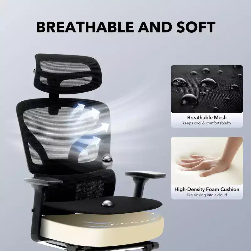 Ergonomic Desk Chair - Home Mesh Office Desk Chair with Lumbar Support, High-Back Computer Gaming Chair with Headrest, Rolling Swivel Task Chairs