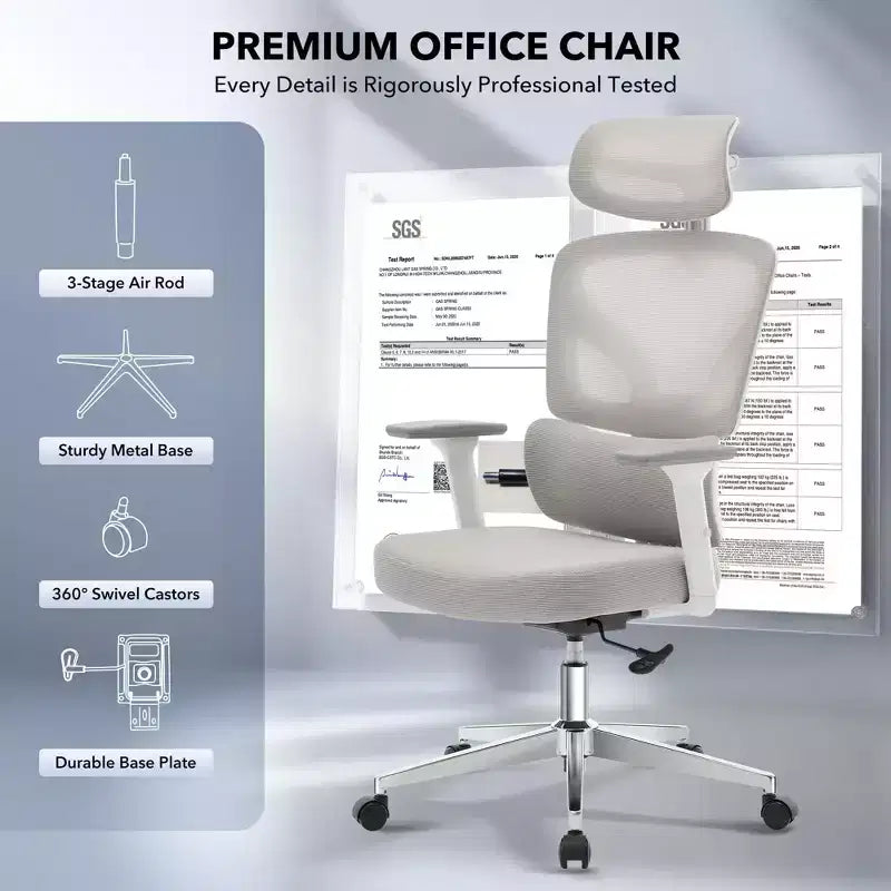 Ergonomic Desk Chair - Home Mesh Office Desk Chair with Lumbar Support, High-Back Computer Gaming Chair with Headrest, Rolling Swivel Task Chairs