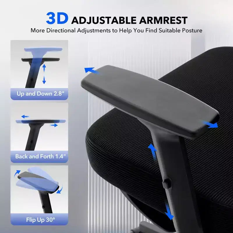 Ergonomic Desk Chair - Home Mesh Office Desk Chair with Lumbar Support, High-Back Computer Gaming Chair with Headrest, Rolling Swivel Task Chairs