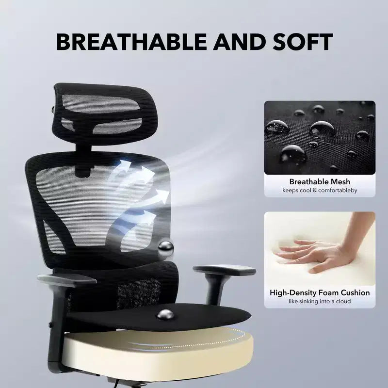 Ergonomic Desk Chair - Home Mesh Office Desk Chair with Lumbar Support, High-Back Computer Gaming Chair with Headrest, Rolling Swivel Task Chairs