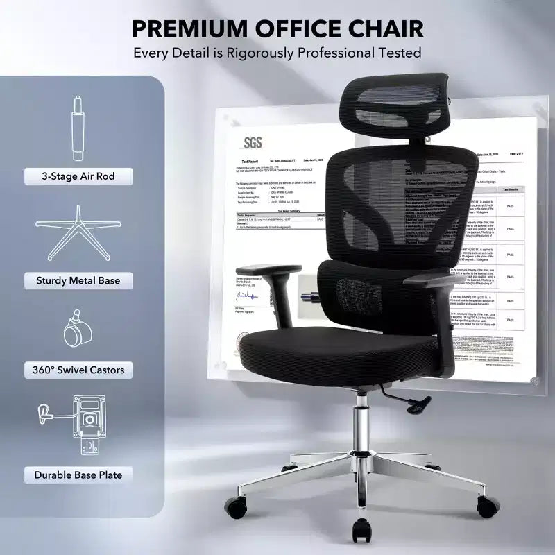 Ergonomic Desk Chair - Home Mesh Office Desk Chair with Lumbar Support, High-Back Computer Gaming Chair with Headrest, Rolling Swivel Task Chairs