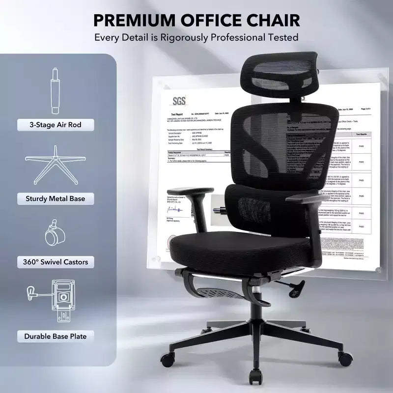 Ergonomic Desk Chair - Home Mesh Office Desk Chair with Lumbar Support, High-Back Computer Gaming Chair with Headrest, Rolling Swivel Task Chairs
